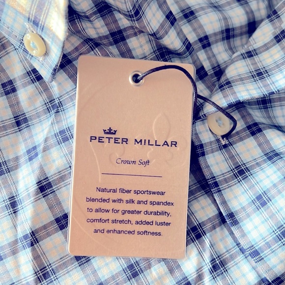 Peter Millar Crown Soft Cotton Silk Sport Shirt in Blue, Size M, New w/Tag $148 - Picture 7 of 9